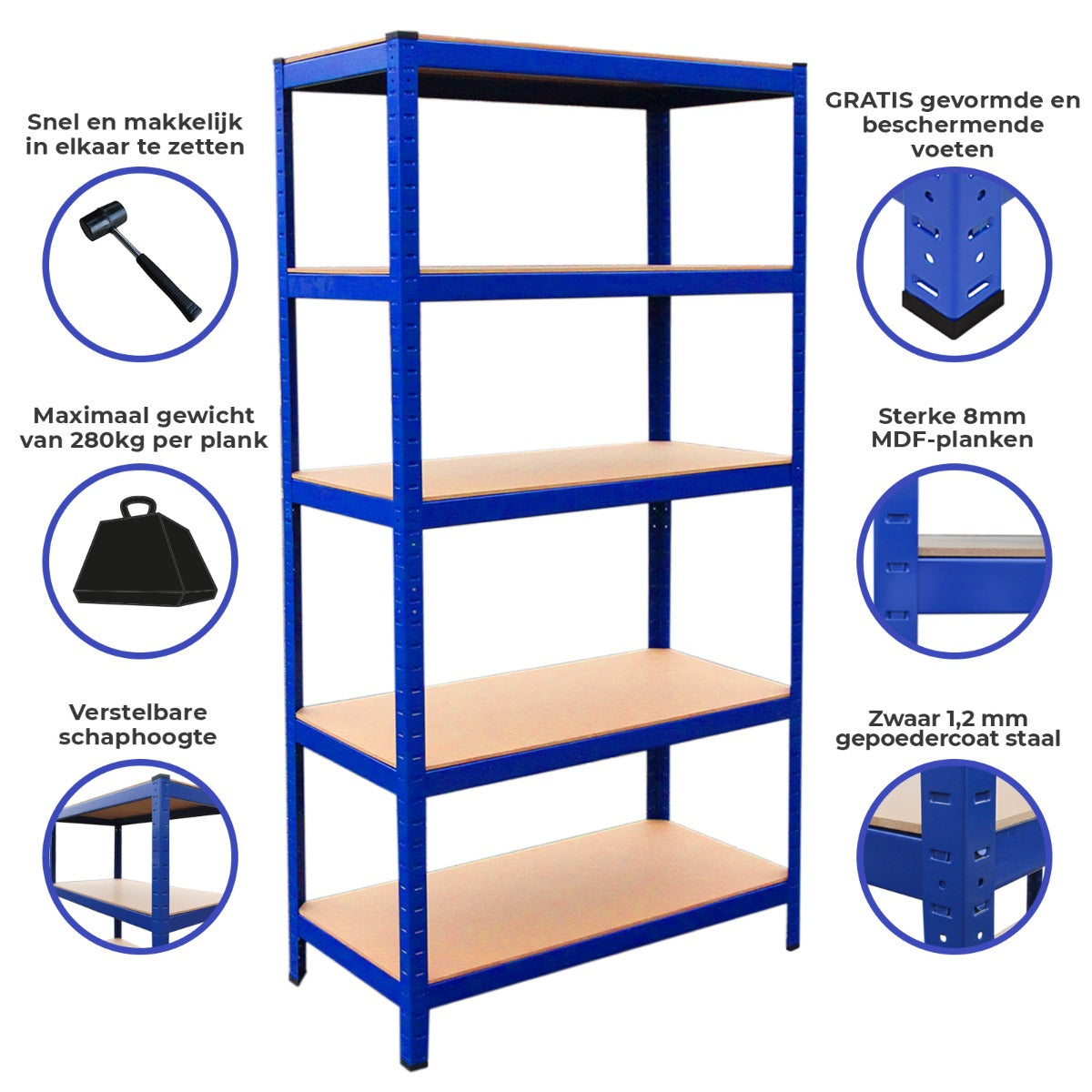 T-Rax Stellingkast - 90x45x180 cm - Blauw