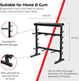 Stevig A-Frame dumbbell rek in zwart met niet-slip voeten, ontworpen voor veilig opslaan van dumbbells en halters in de sportschool