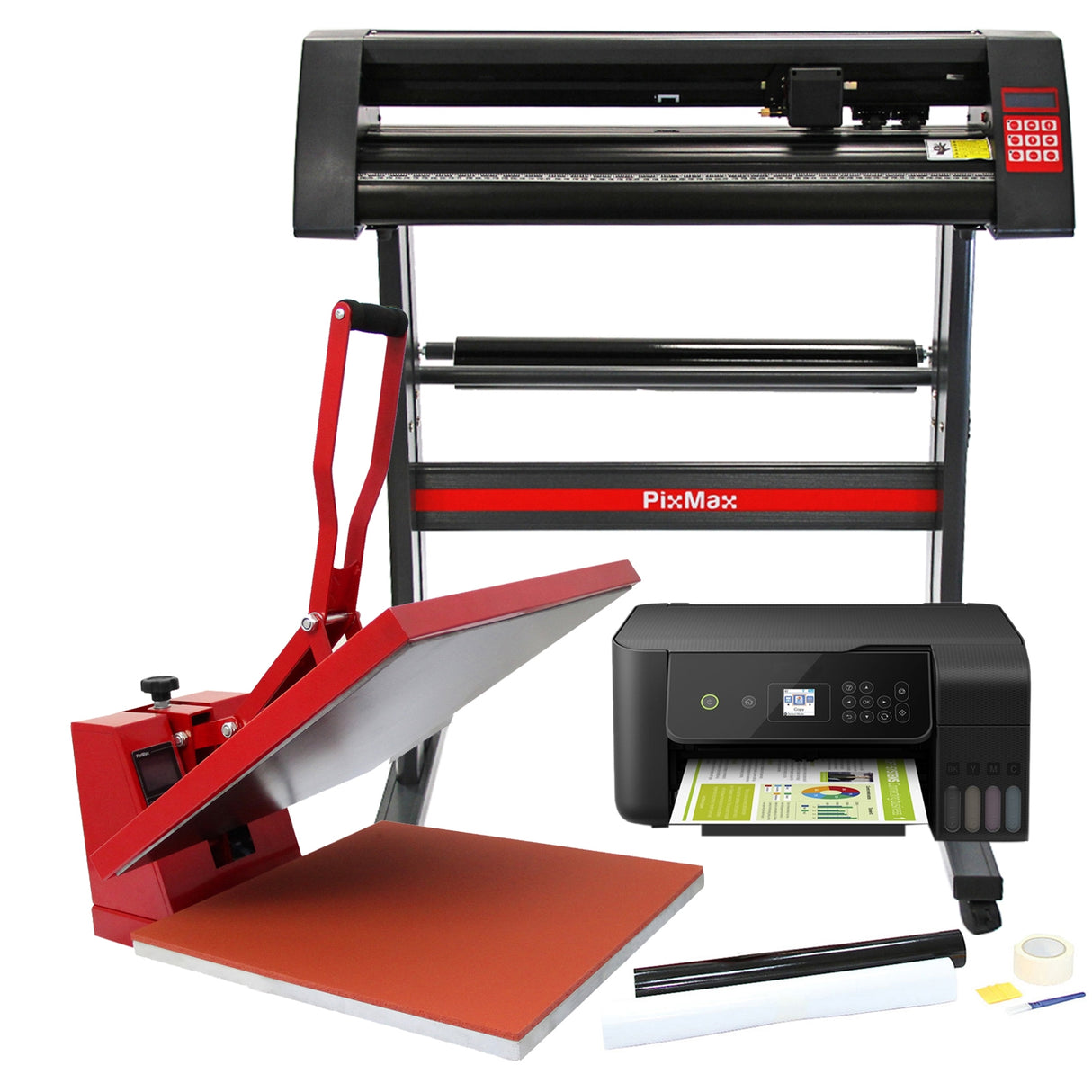 PixMax 50cm clam hittepers in rood, vinylsnijder en printer met accessoires, ideaal voor creatief ontwerp en personalisatie