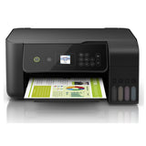 Zwart-witte multifunctionele printer met een bedieningspaneel, die een kleurrijke afdruk van een grafiek en tekst produceert