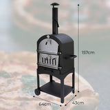Zwarte KuKoo buiten pizzaoven met metalen afwerking, schoorsteen en wielen voor gemakkelijke verplaatsing, 157 cm hoog