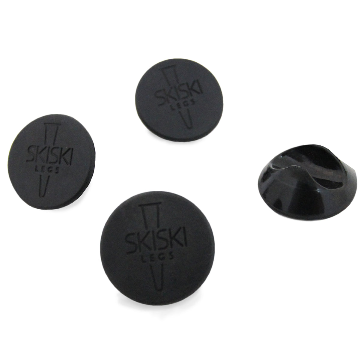 Zwarte vloerbeschermers voor hairpin tafelpoten van 12 mm, gemaakt van duurzaam rubber met een gladde, ronde vorm en logo