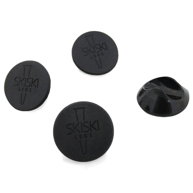 Zwarte vloerbeschermers voor hairpin tafelpoten van 12 mm, gemaakt van duurzaam rubber met een gladde, ronde vorm en logo