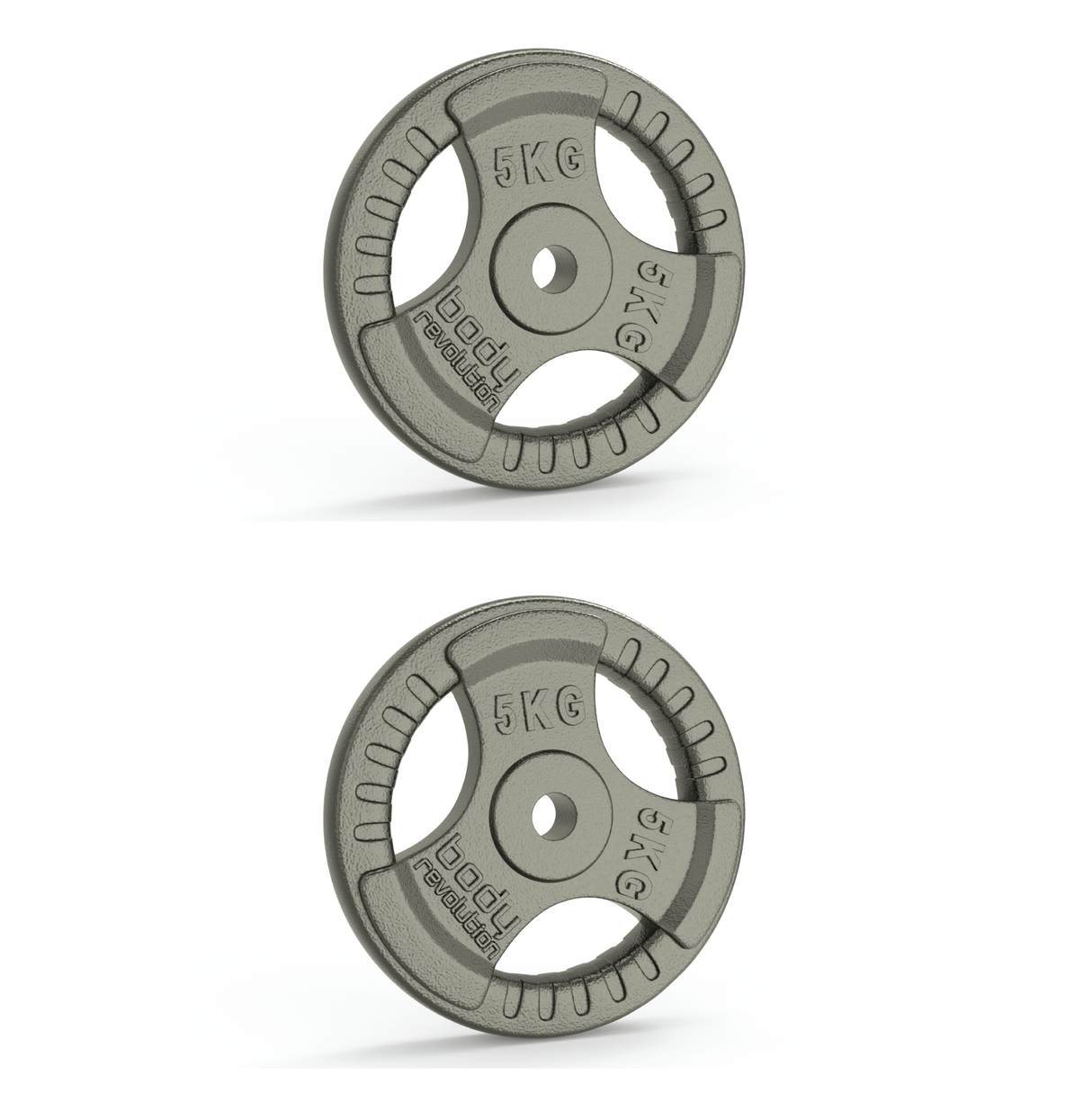 2x 5kg Gietijzeren Gewichtsschijven – 1” Standaard Tri-Grip