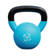 Neopreen kettlebell van 12 kg in helder blauw met zwarte handgreep, ideaal voor krachttraining en fitnessoefeningen