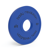 Blauwe 2 kg fractionele halterschijf met zwarte opdruk, gemaakt van duurzaam rubber, ideaal voor krachttraining en fitness