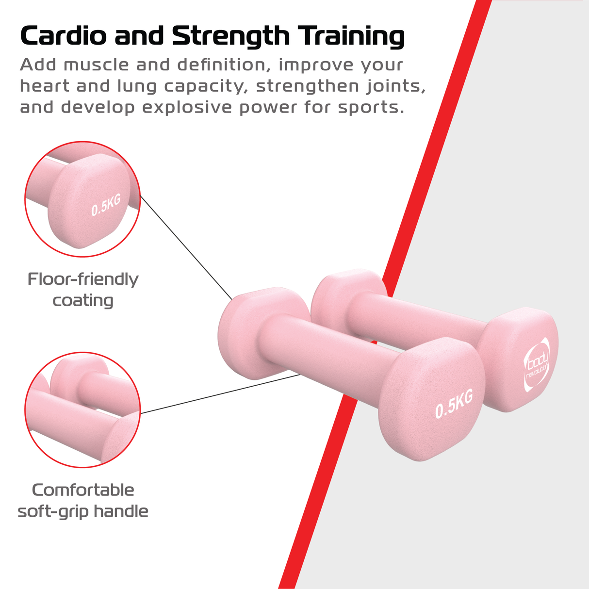 2 Neopreen Dumbbells van 0,5 kg