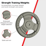 Gietijzeren halterschijf van 25 kg met tri-grip handgrepen, grijs met een matte afwerking voor stevige grip en duurzaamheid