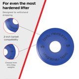 Blauwe 2 kg fractionele halterschijf met een centrale opening, ontworpen voor 2-inch halters, duurzaam en schokbestendig