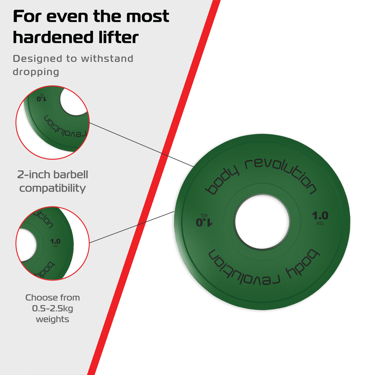 Groene fractionele halterschijf van 1 kg met een gladde afwerking, ontworpen voor 2-inch halterstangen en duurzaam voor intensieve training