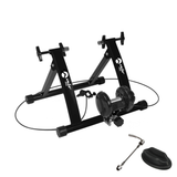 Zwarte Velo Pro vloeistof fietstrainer met matte afwerking, stevige metalen constructie en verstelbare steunpoten voor stabiliteit