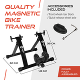 Magnetische fietstrainer Velo Pro in wit met zwarte details, inclusief accessoires zoals een voorwielblok en snelspanner