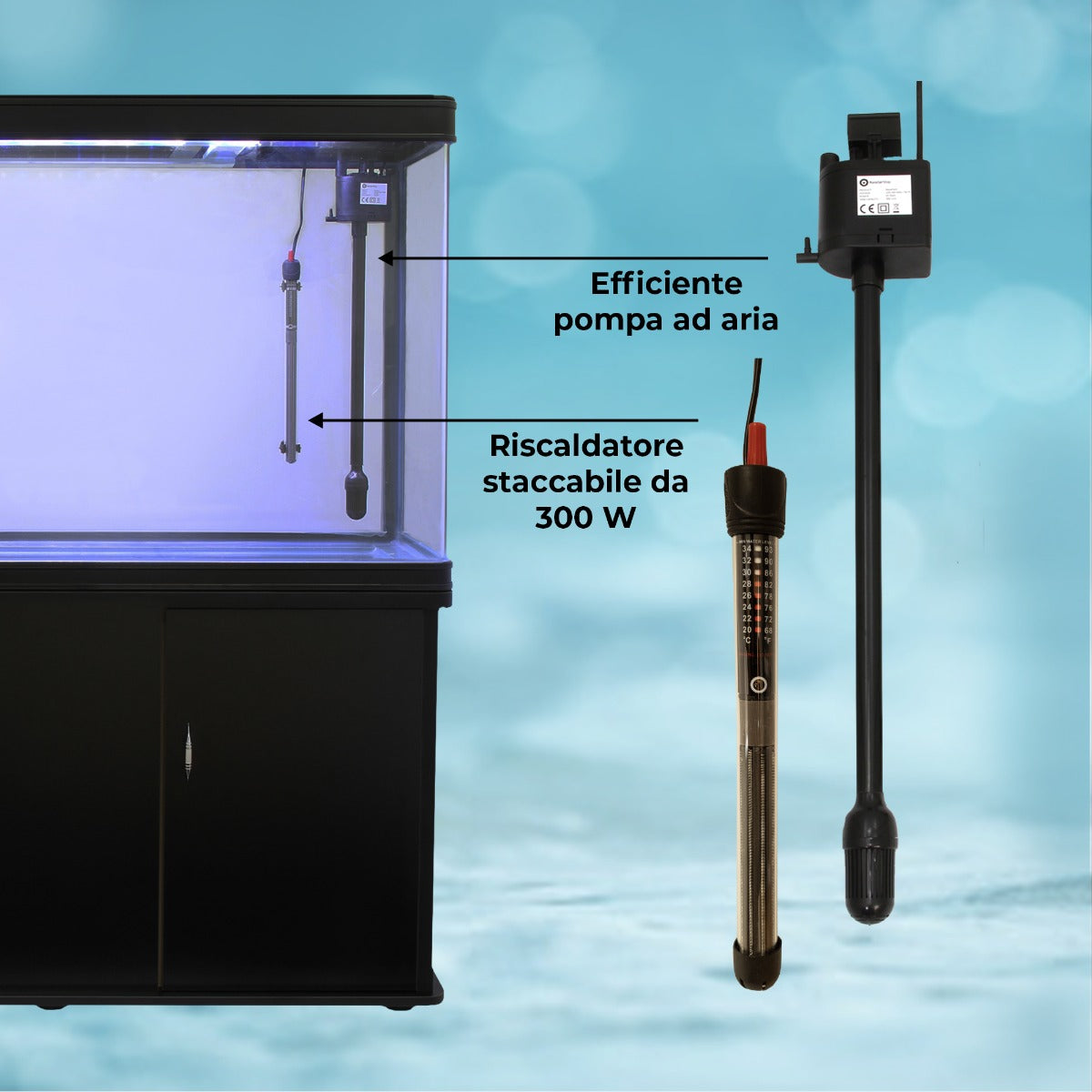 Aquarium 300 L Zwart + Meubel - Starterset - blauw grind