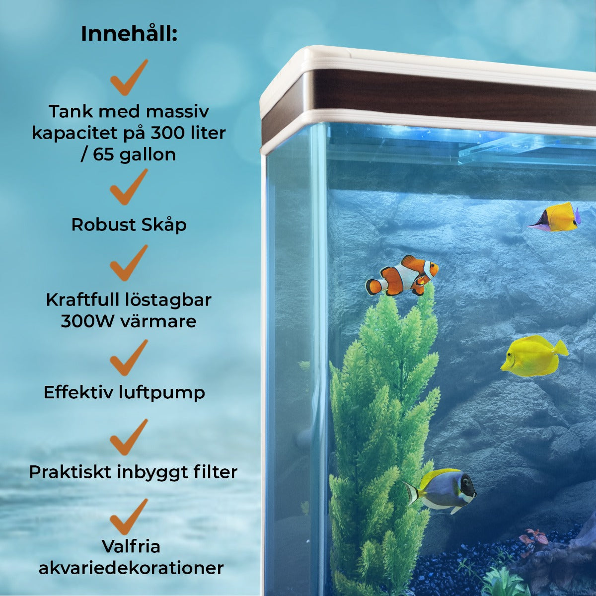 Aquarium 300 L Wit + Meubel - Starterset - Zwart grind