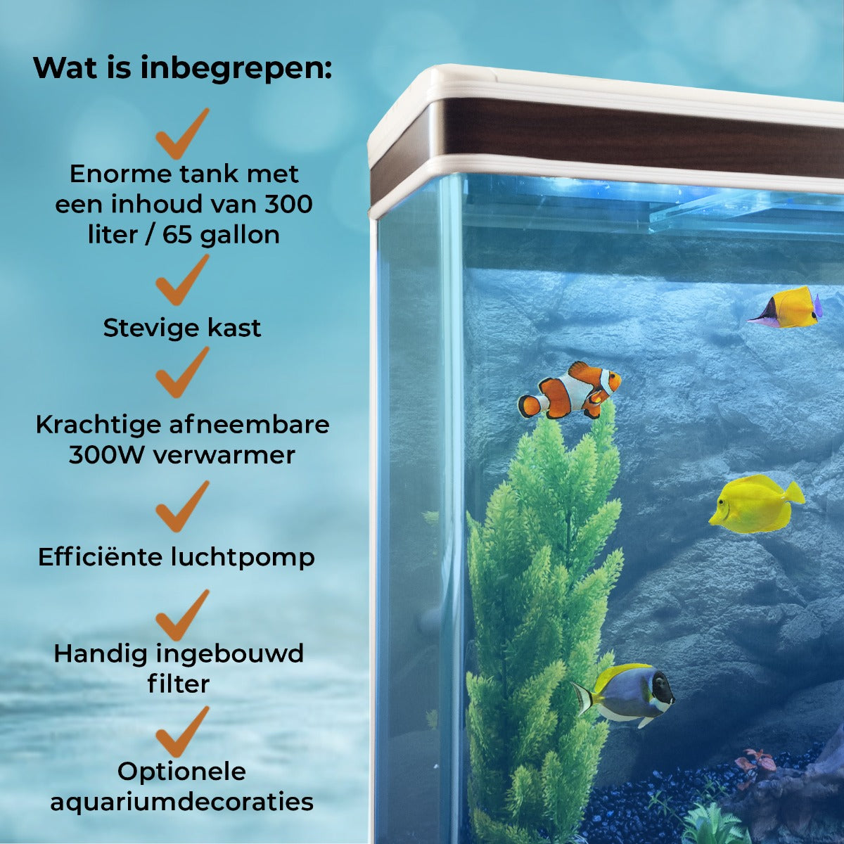 Aquarium 300 L Wit + Meubel - Starterset - Zwart grind