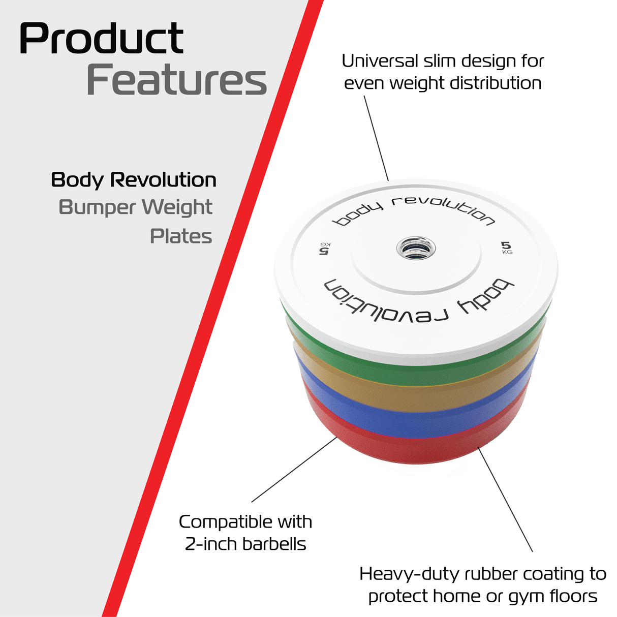 Body Revolution 80 kg Set Gekleurde Olympische Rubberen Halterschijven