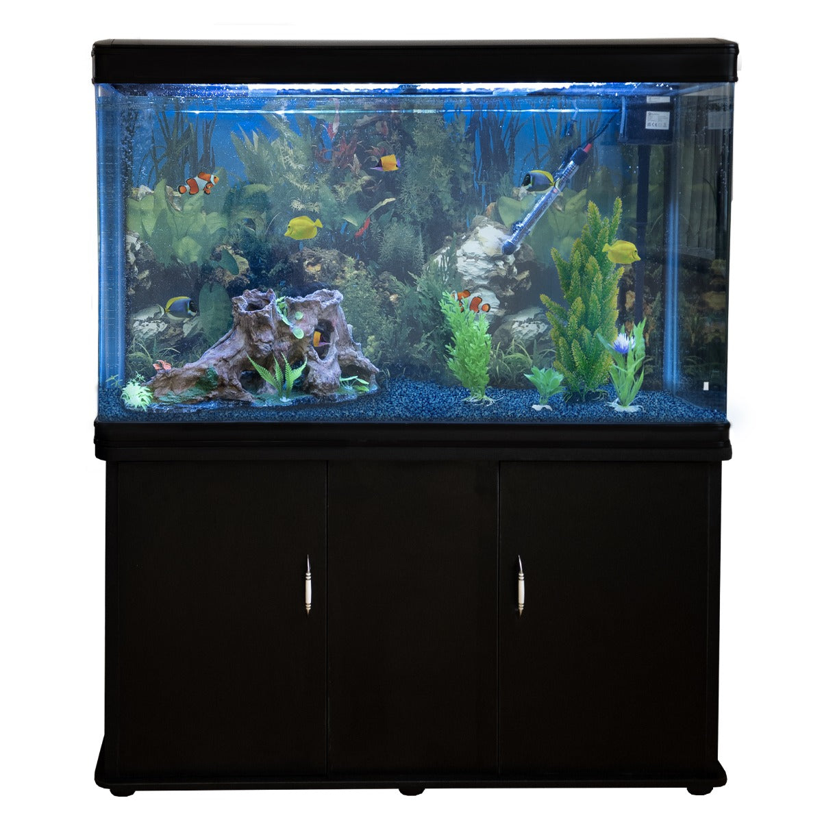 Aquarium 300 L Zwart + Meubel - Starterset - blauw grind