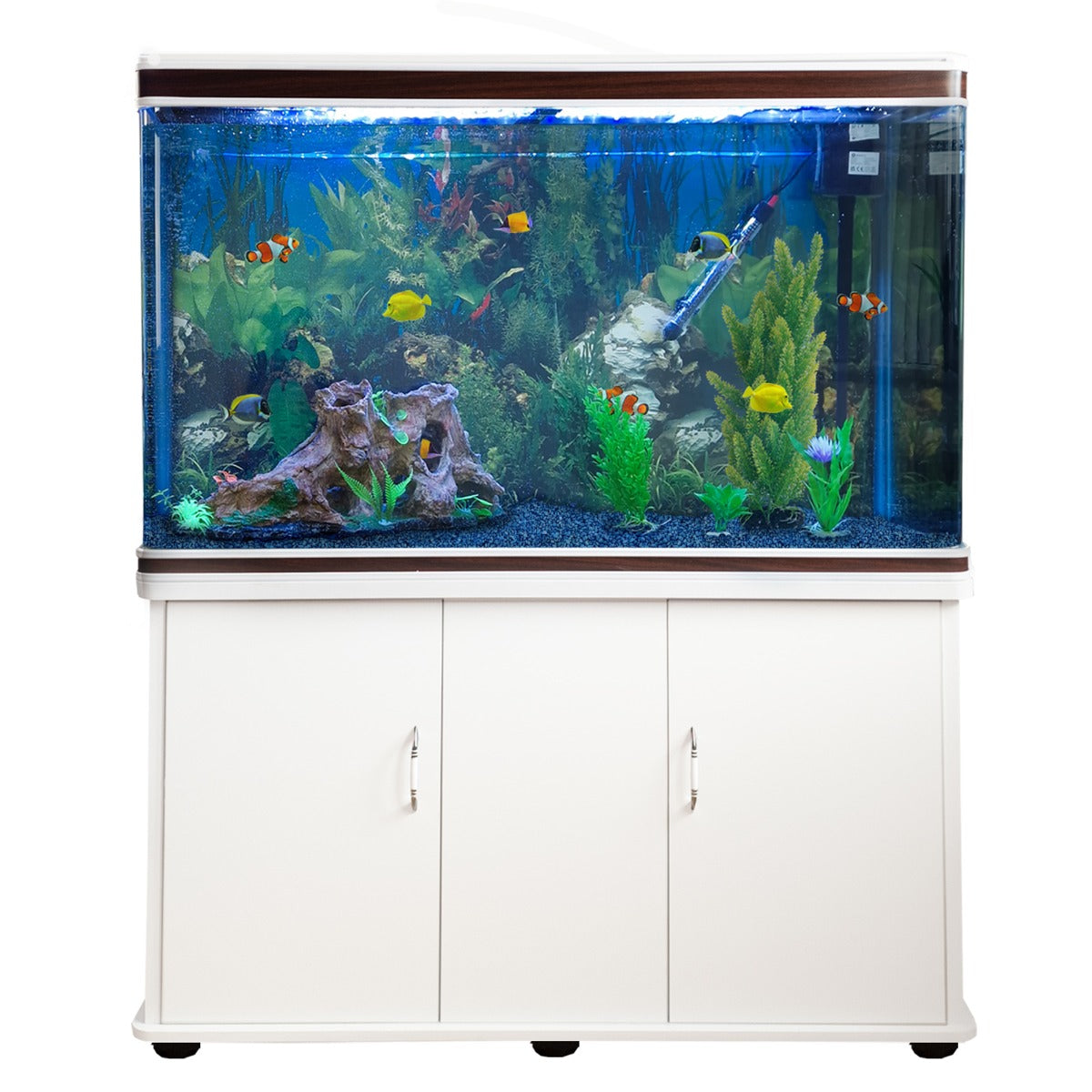 Aquarium 300 L Wit + Meubel - Starterset - blauw grind