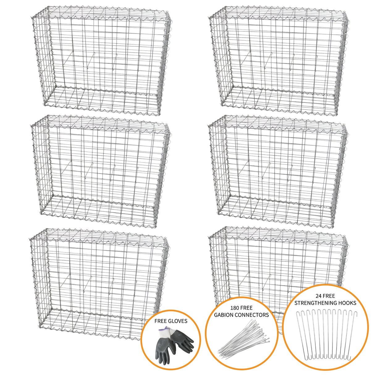 Schanskorf muur - Set: 6 - afmetingen: 100x80x30 cm
