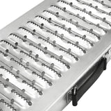 Opvouwbare motor oprijplaten van T-Mech, gemaakt van duurzaam, glanzend aluminium met antislip textuur en stevige handgreep