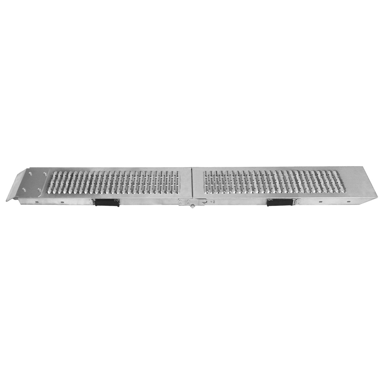 Opvouwbare motor oprijplaten van T-Mech, gemaakt van stevig aluminium met een antislip oppervlak en geperforeerde structuur voor grip