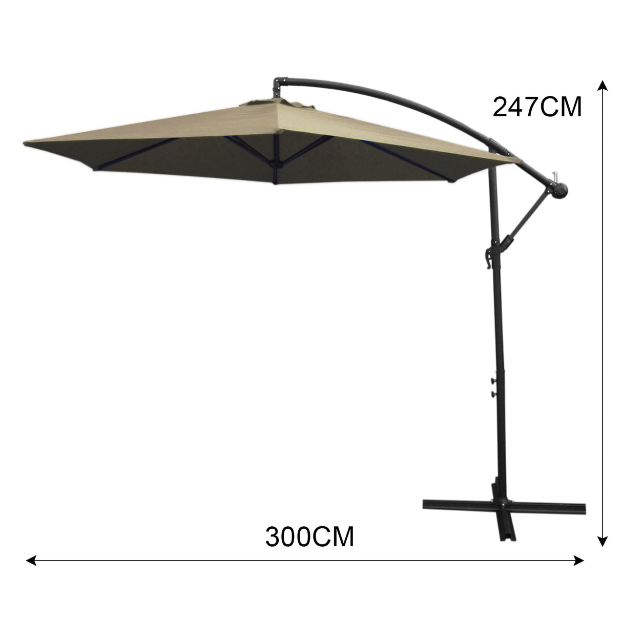 Zweefparasol + Waaiervormige basis - Beige