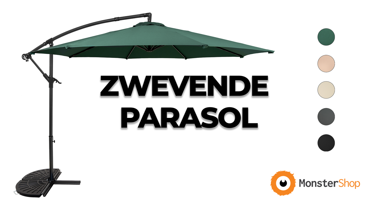 LED Zweefparasol 3 m met Halfrond 2-Delige Parasolvoet - Groen
