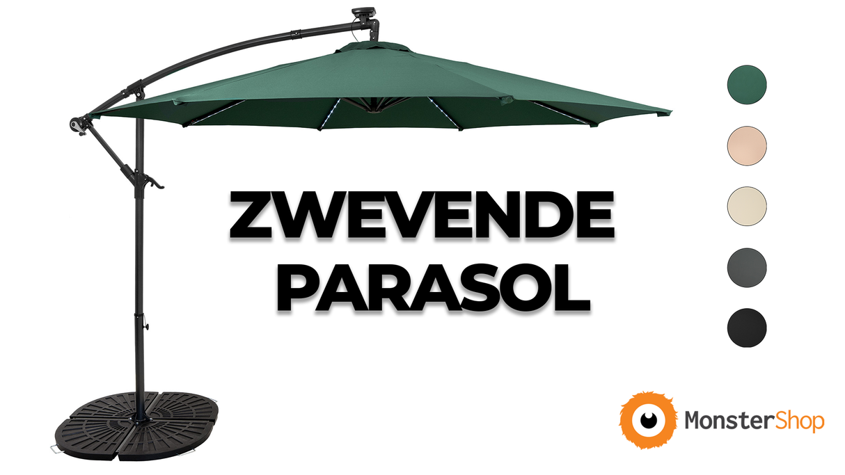 LED Zweefparasol 3 m met Rond 4-Delige Parasolvoet - Zwart