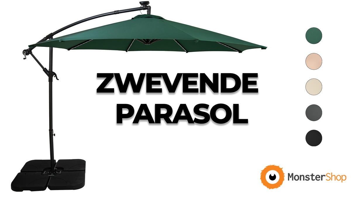 LED Zweefparasol 3 m met Vierkante Parasolvoet - Crème