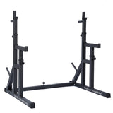 Zwart squat rack van Body Revolution met verstelbare stangen, stevige constructie en antislip voetsteunen voor optimale stabiliteit