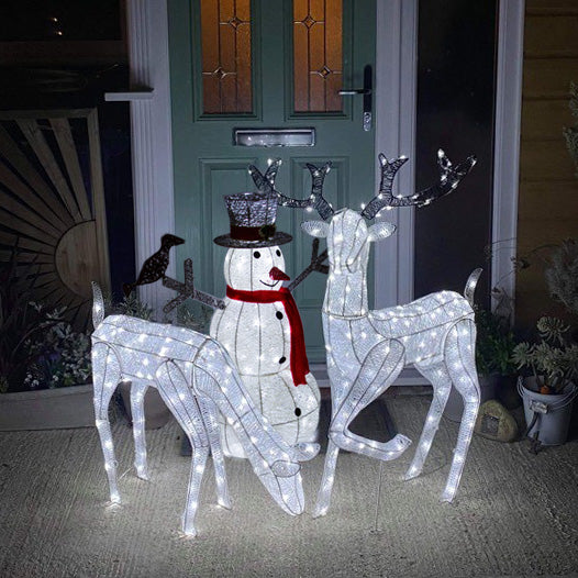 Kerstverlichting LED: 2 x Rendier + Sneeuwpop