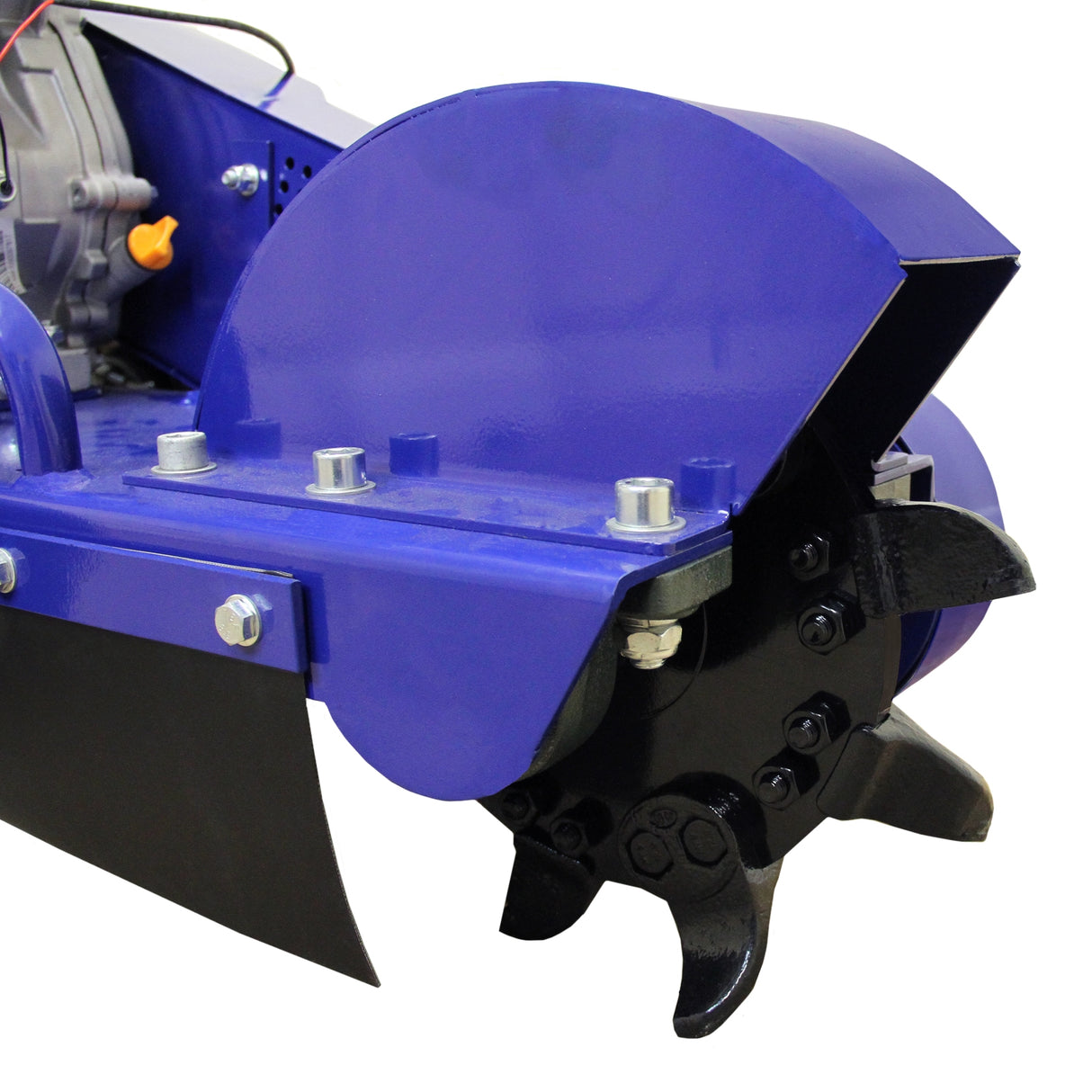 Robuuste T-Mech 13PK stronkenfrees met een glanzende paarse behuizing, scherpe zwarte messen en stevige metalen constructie voor efficiënt gebruik