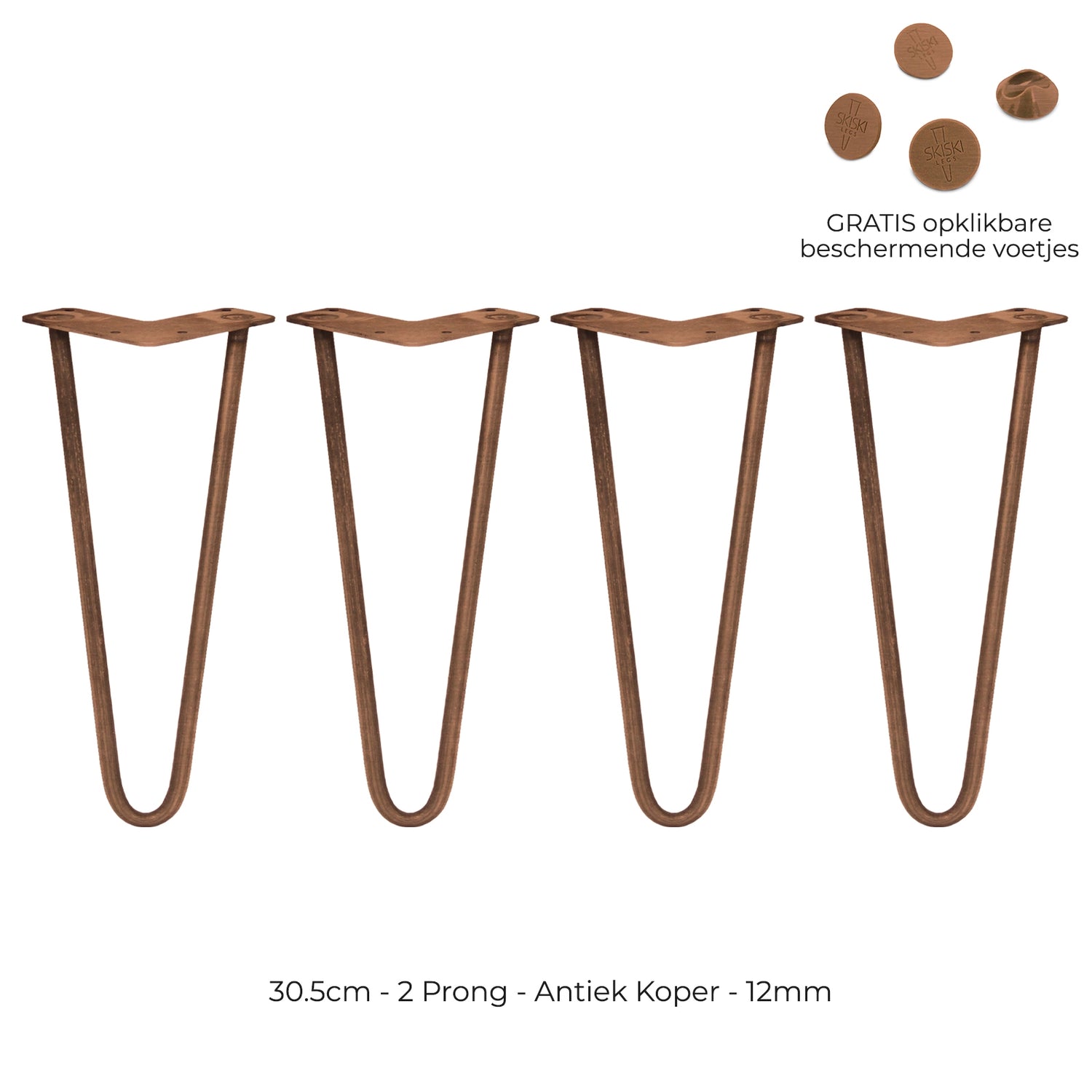 4 x 30.5 cm Hairpin Tafelpoten - Antiek Koper - 2 Ledig - 12 mm