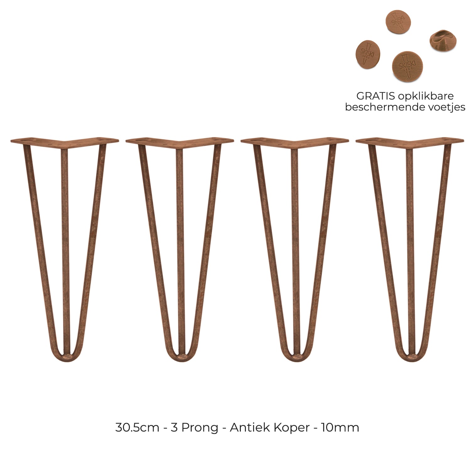 4 x 30.5 cm Hairpin Tafelpoten - Antiek Koper - 3 Ledig - 10 mm