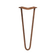 Antiek koperkleurige hairpin tafelpoten van 35,5 cm, met twee staven van 12 mm, elegant en modern ontwerp voor meubels