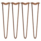 4 x 71 cm Hairpin Tafelpoten - Antiek Koper - 2 Ledig - 10 mm
