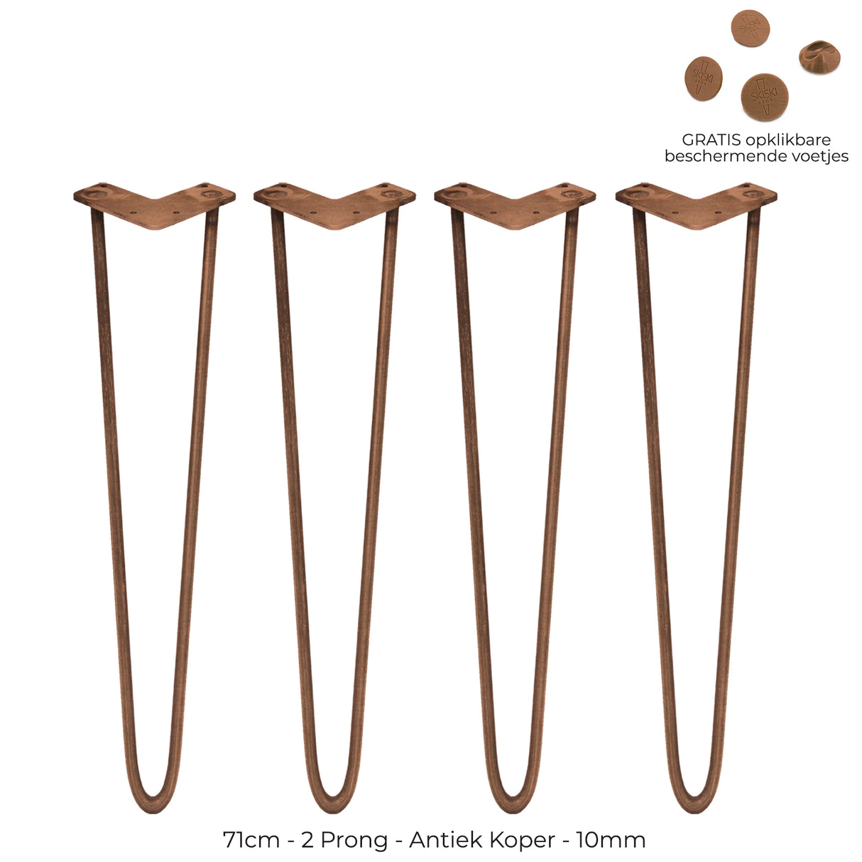 4 x 71 cm Hairpin Tafelpoten - Antiek Koper - 2 Ledig - 10 mm