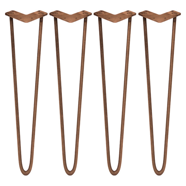 Antiek koperkleurige hairpin tafelpoten, set van vier, met een slanke, gebogen vorm en een diameter van 12 mm, perfect voor meubels