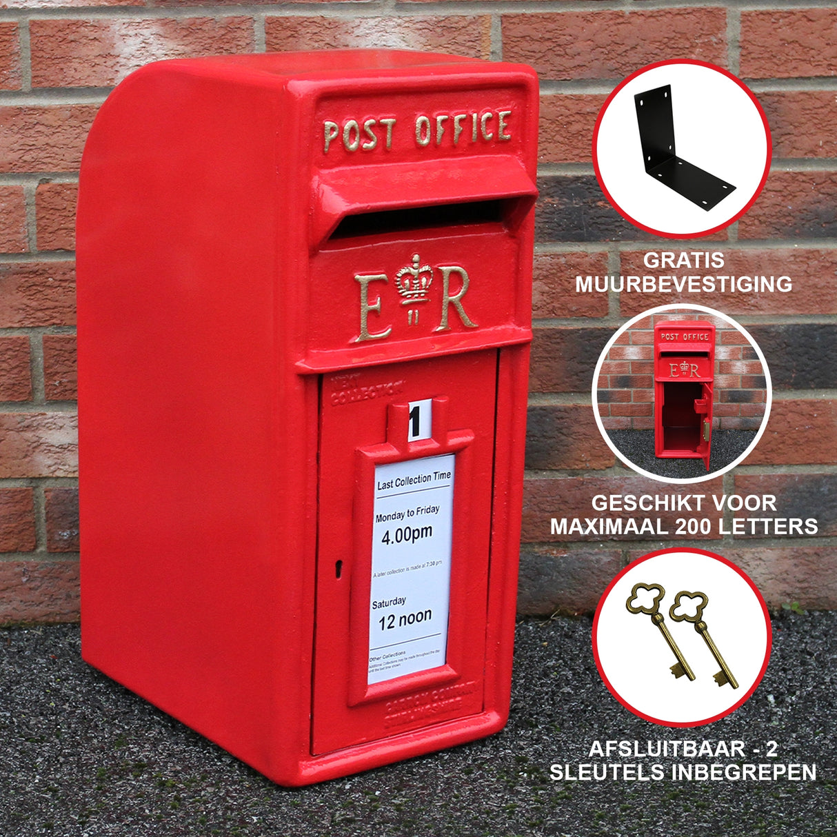 Engelse brievenbus - Rood - 24x37x57 cm