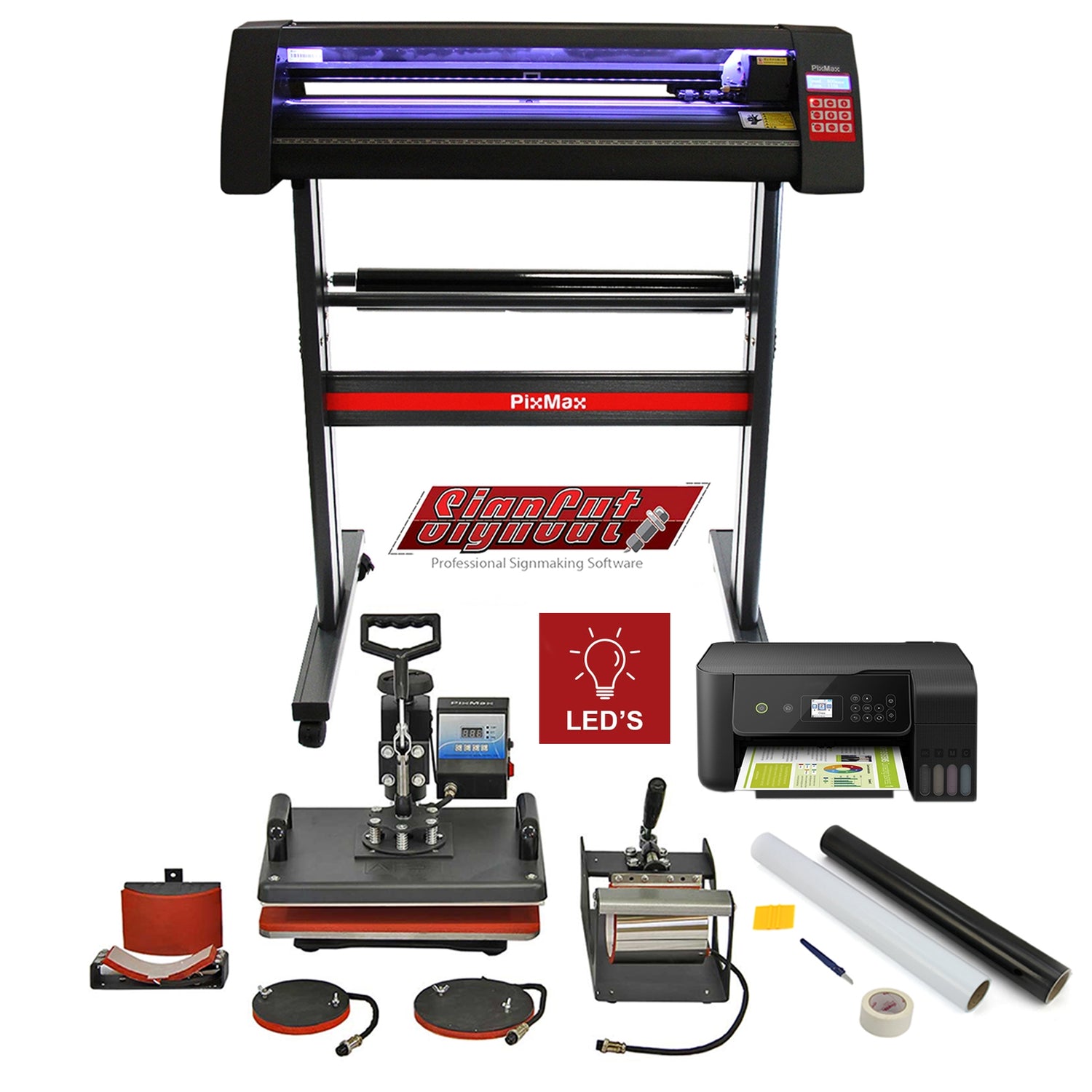 Vinylsnijder met LED, 5-in-1 Hittepers, Printer, SignCut Pro & Wietgereedschap Bunde