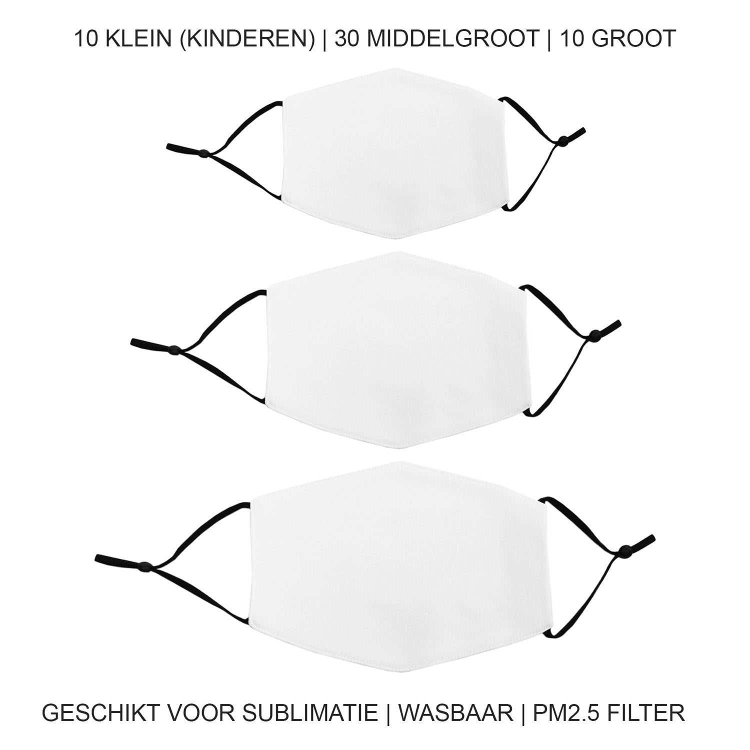 Sublimatie mondkapjes - Verschillende maten  - Set van 50